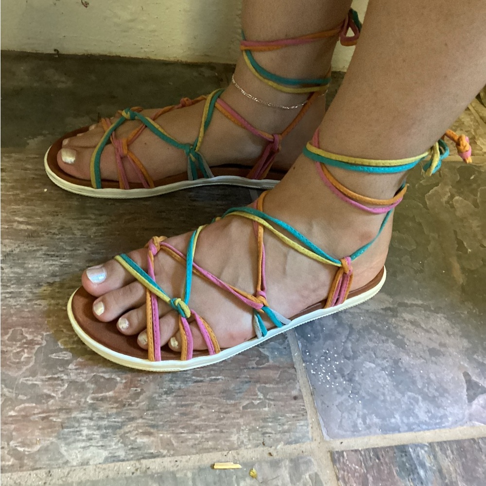 MIA Red and Pink Strappy Sandals